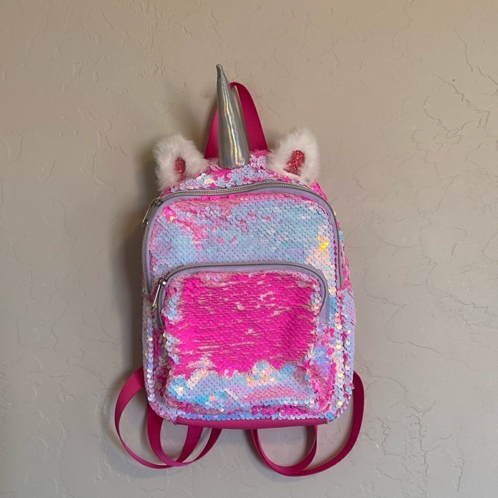Pink sequin unicorn backpack